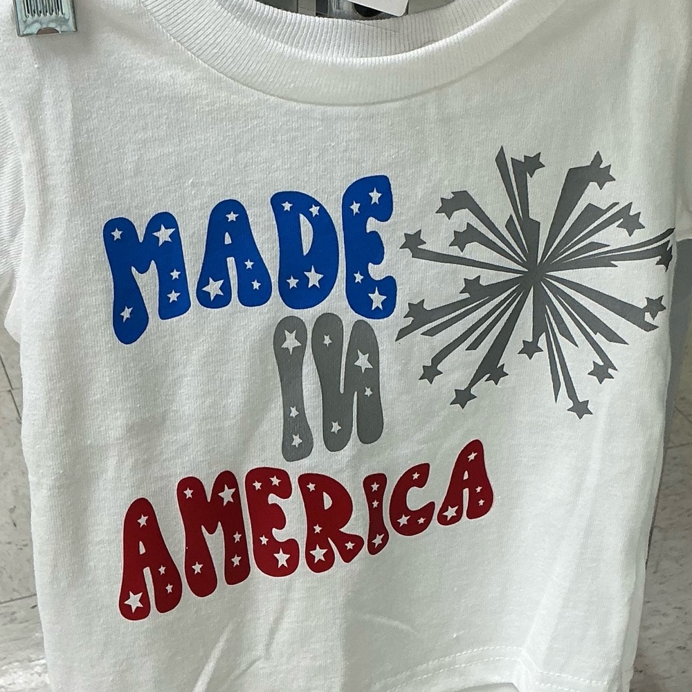 Patriotic Kids T-Shirt - White with Red, Blue, and Gray 12months